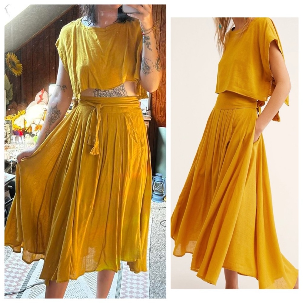 Free People Mustard Yellow Sundown Wrap Maxi Skirt L